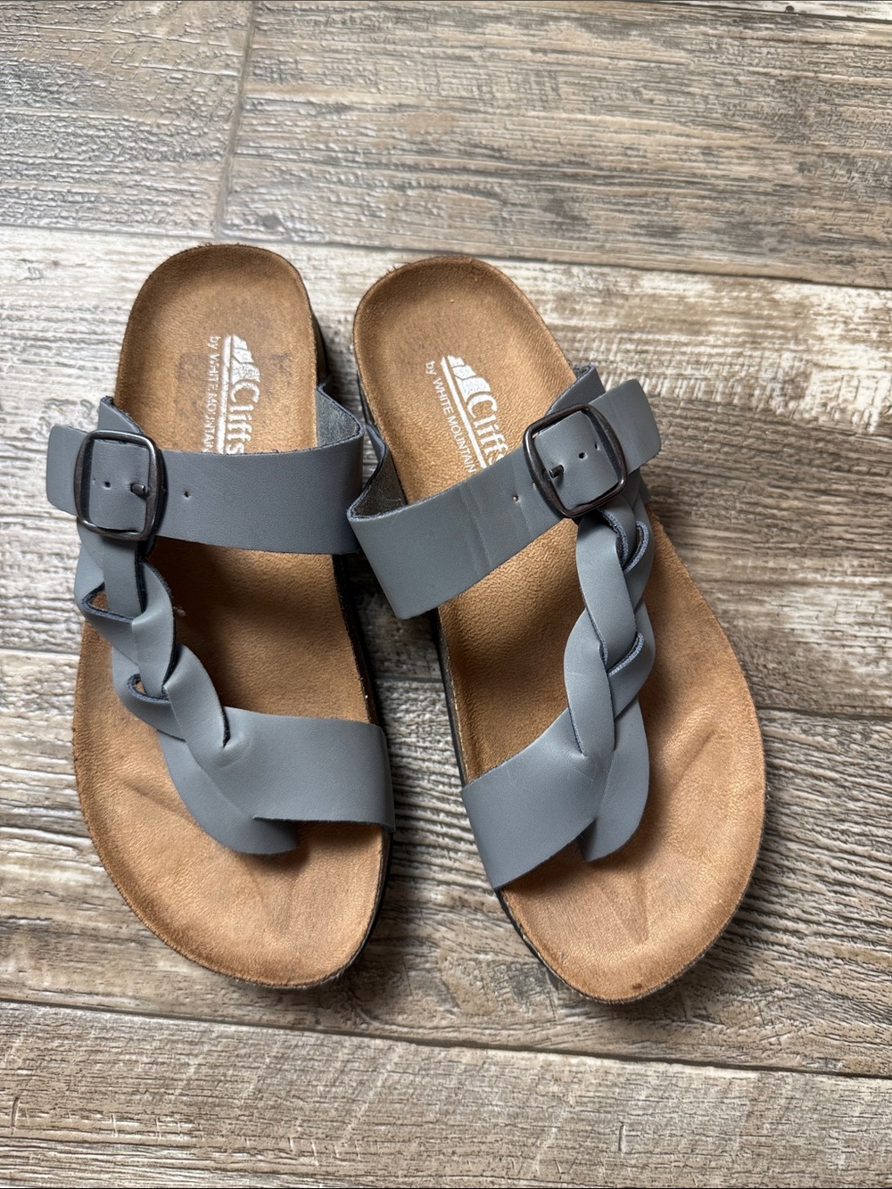 Cliffs by WHITE MOUNTAIN Gray Braided Buckle Slide Sandals, 6.5